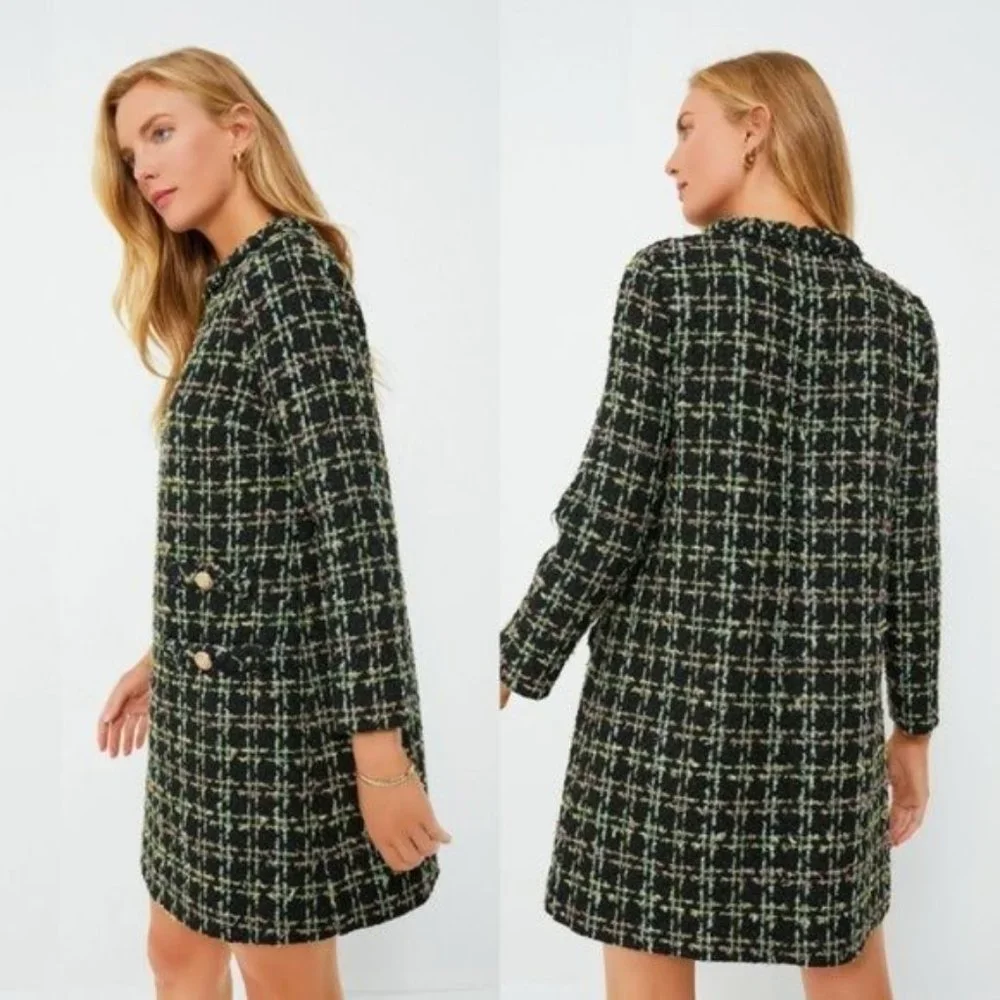 Tuckernuck NEW Holly Tinsel Tweed Long Sleeve Retro Black Jackie Dress Size S - Picture 3 of 14